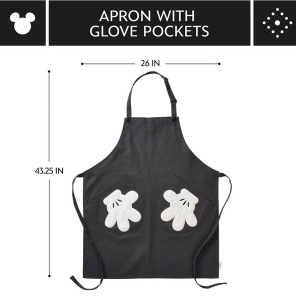 Disney Home Monochrome Adjustable Apron w/Mickey Glove Pockets - REDUCED PRICE - Picture 2 of 4